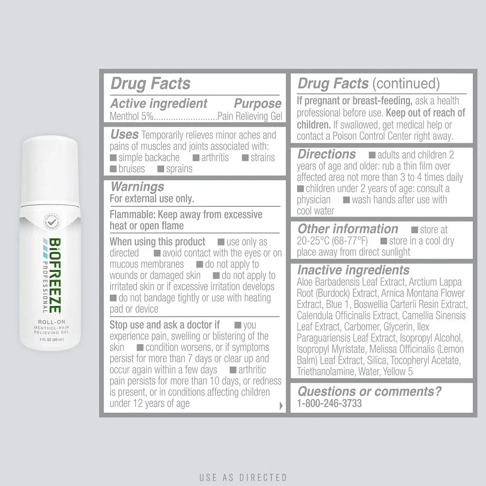 Biofreeze Professional Roll-On Gel 3 FL OZ, Green Topical For Muscles And Joints From Arthritis, Backache, Strains, Bruises, & Sprains (Package May Vary)