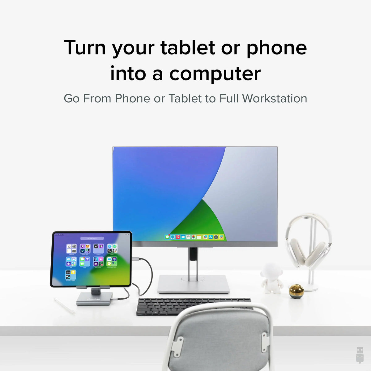 Plugable 8-in-1 USB C Docking Station for iPad with Stand, 100W Pass-through Charging USB-C Hub, 1x HDMI, 2x USB, Audio, and SD, Compatible with Microsoft Windows, iPadOS, USB-C Phones, and Tablets