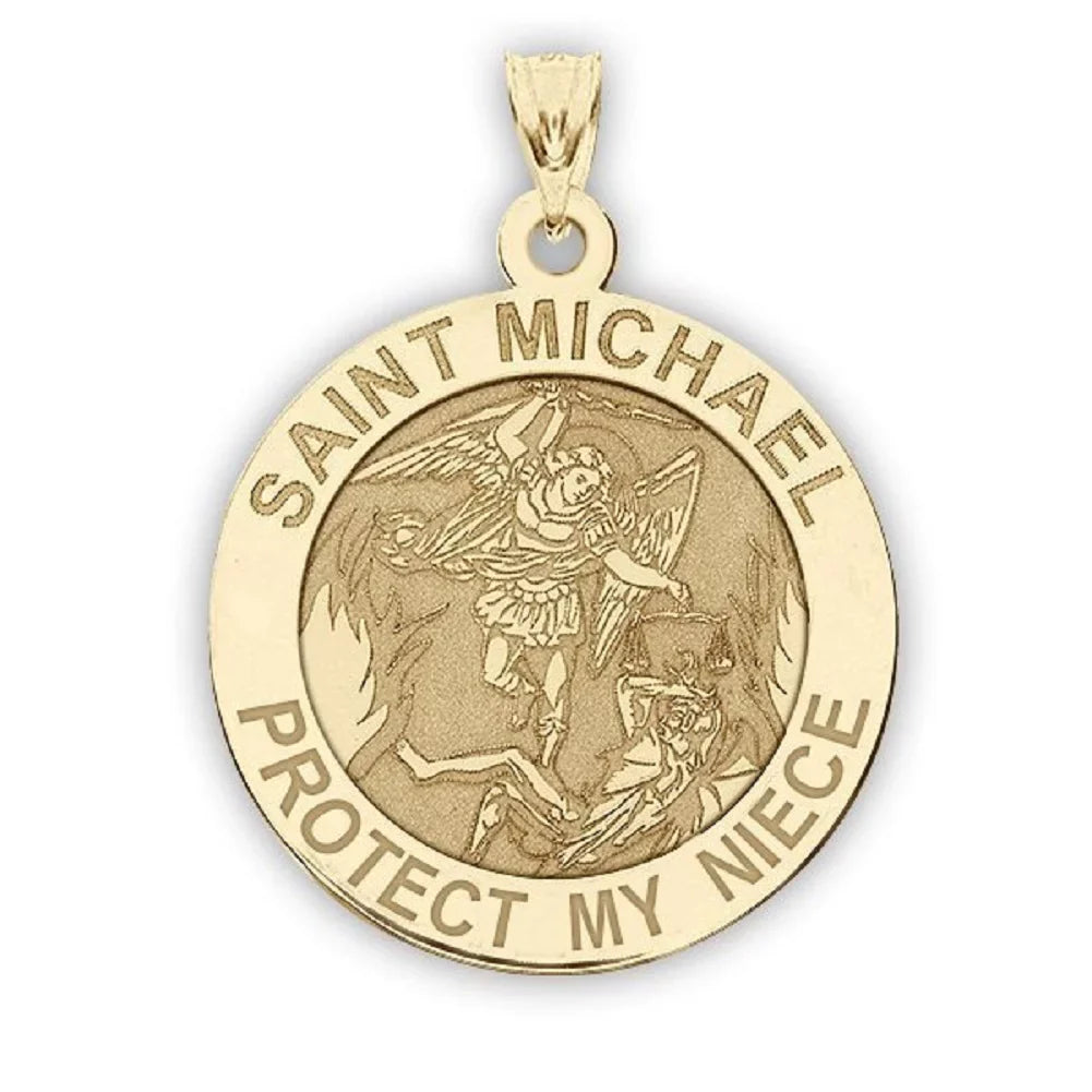 Picturesongold.Com Saint Michael - Protect My Niece - Religious Medal - 2/3 inch Size of Dime, Solid 14K Yellow Gold