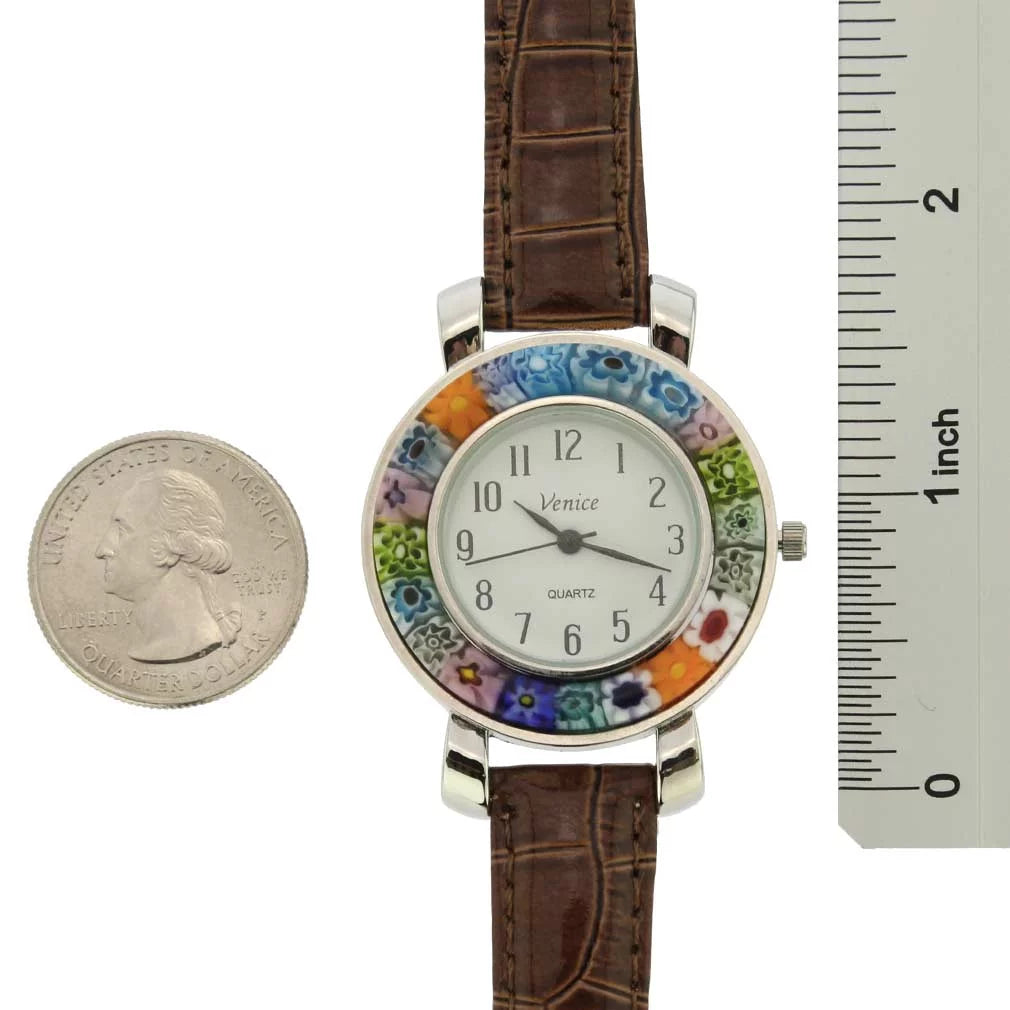 GlassOfVenice Serena Murano Millefiori Watch With Leather Band - Brown