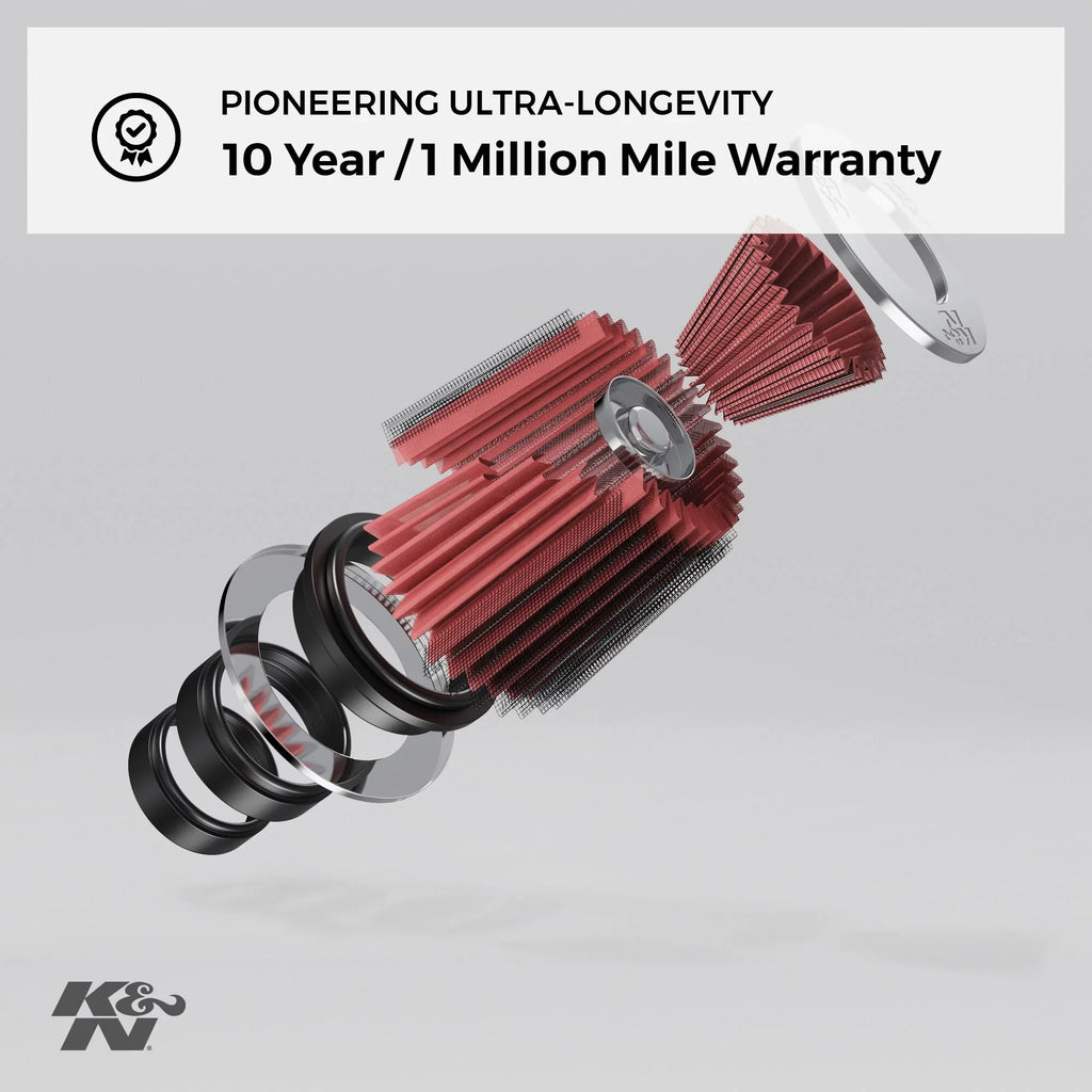 K&N Universal Clamp-On Engine Air Filter: Washable: Round Tapered; 2.25 in/2.5 in/2.75 in (70 mm/64 mm/57 mm) Flange ID; 4.5 in (114 mm) Height; 4.5 in (114 mm) Base; 3.5 in (89 mm) Top , RG-1003RD-L