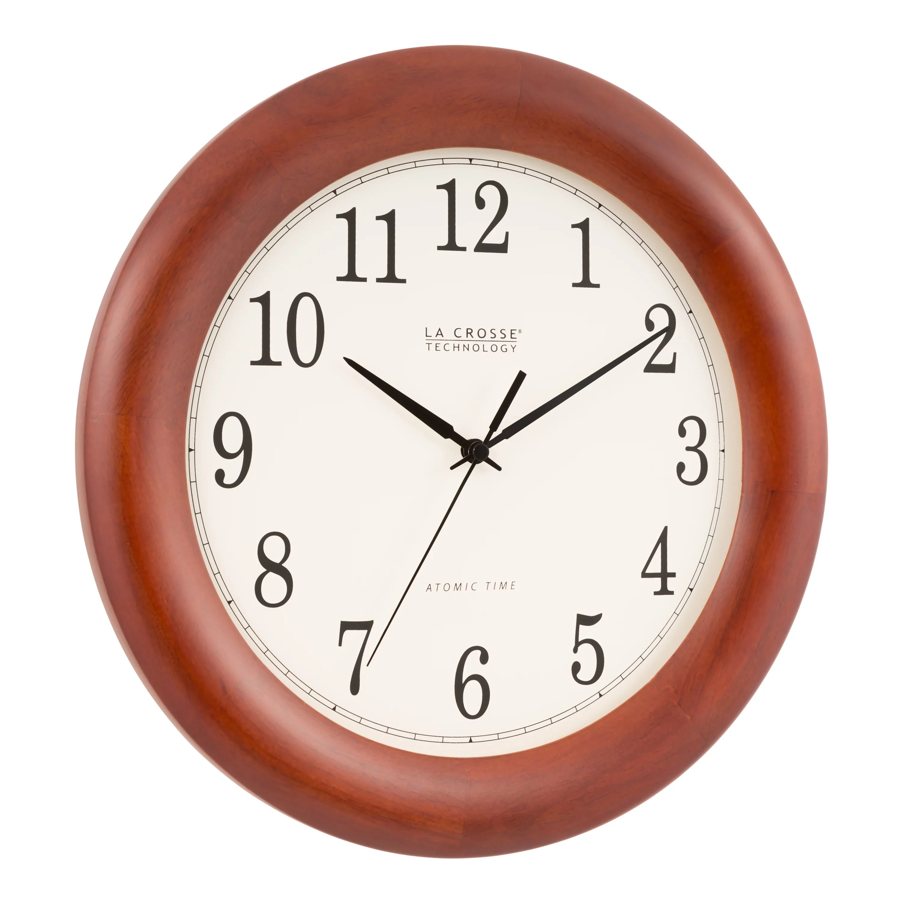 La Crosse Technology 12.5 Inch Cherry finish Oak Wood Atomic Analog Clock, WT-3122A-Int