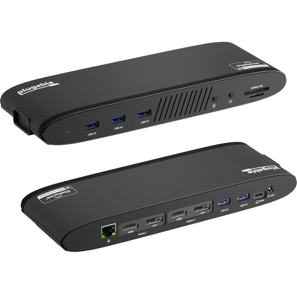 Plugable 13-in-1 USB C Docking Station Dual Monitor, 100W Charging, Dual 4K Displays 2x HDMI or 2x DisplayPort, Compatible with Mac, Win OS, Thunderbolt 3 / 4, USB-C (5x USB, Ethernet, SD Card Reader
