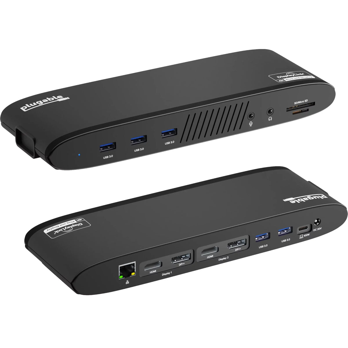 Plugable 13-in-1 USB C Docking Station Dual Monitor, 100W Charging, Dual 4K Displays 2x HDMI or 2x DisplayPort, Compatible with Mac, Win OS, Thunderbolt 3 / 4, USB-C (5x USB, Ethernet, SD Card Reader