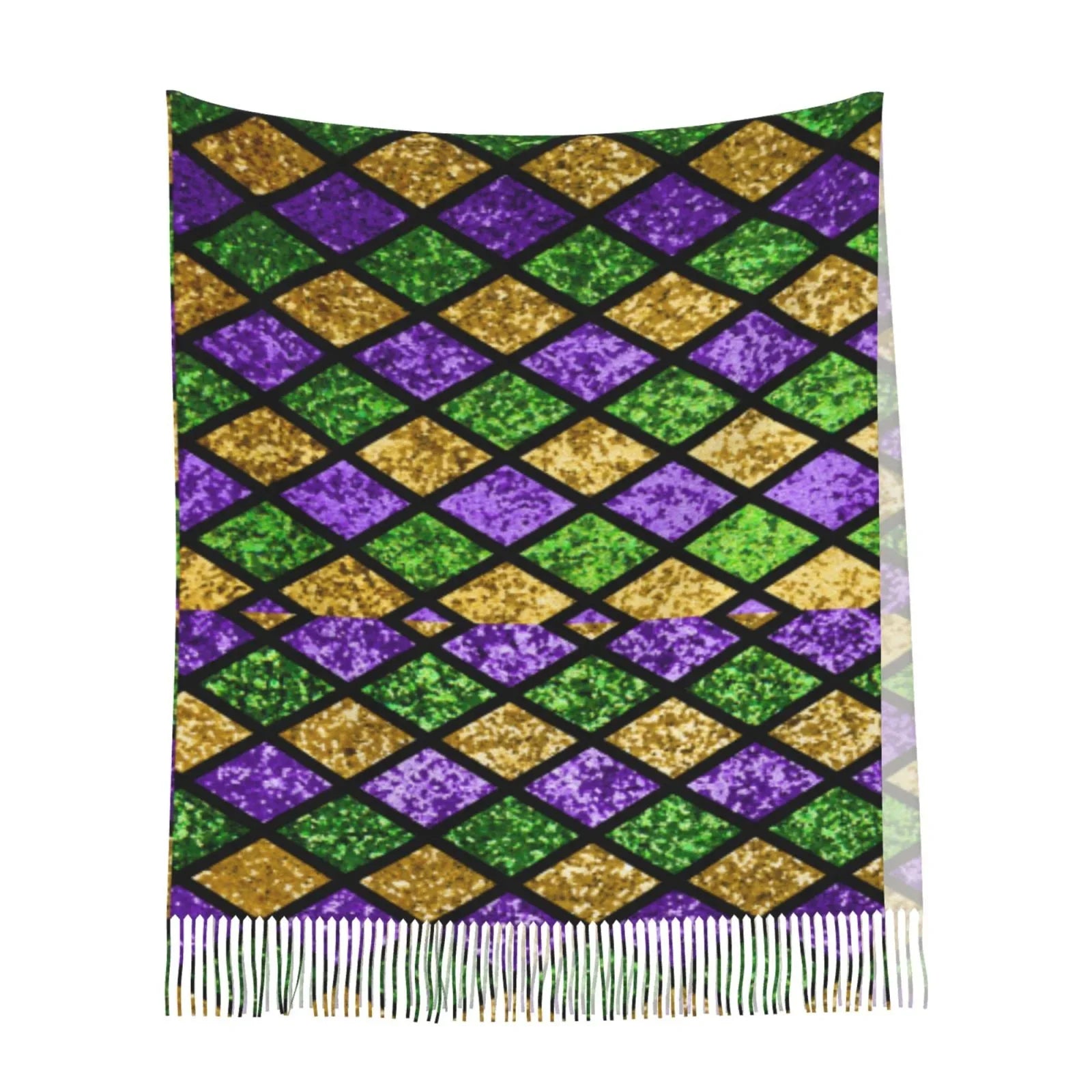 Bingfone Soft Cashmere Feel Scarf For Women Elegant Art Print Winter Warm Scarves Large Shawl Wrap Gifts- Mardi Gras Shiny Green Purple