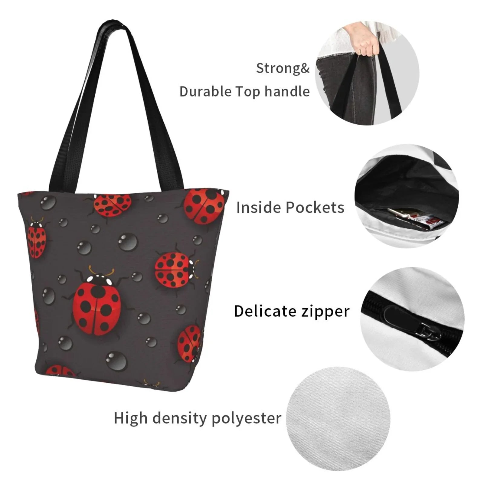 Lukts Red Ladybugs On Dark Background Tote Bag,Shoulder Bag Women'S Hobos Handbags Large Capacity Shopping Bag