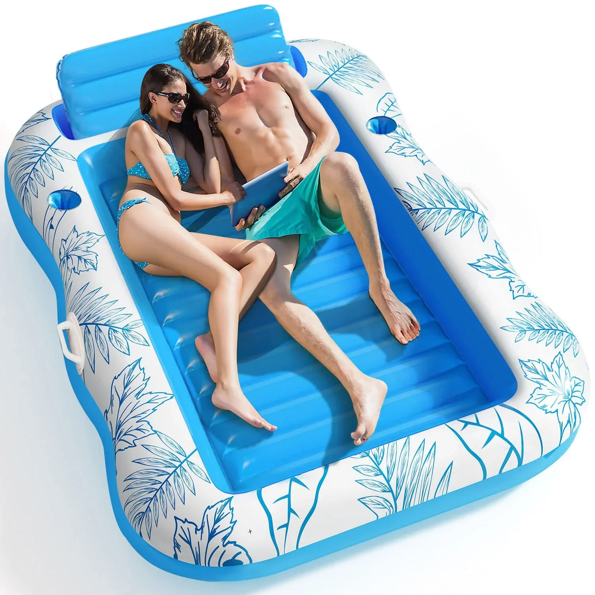 Inflatable Tanning Pool Lounger Float -4 in 1 Sun Tan Tub Sunbathing Pool Lounge Raft Floatie Toys Water Filled Tanning Bed Mat Pad for Adult Blow Up Kiddie Pool Kids Ball Pit Pool L
