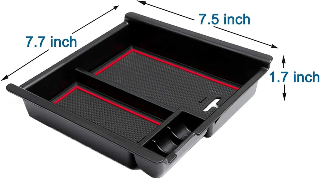 JDMCAR Center Console Tray Organizer Compatible with Toyota Tacoma Accessories 2016-2022 2023, Armrest Insert Container ABS Material Secondary Storage Box-(Red Trim)