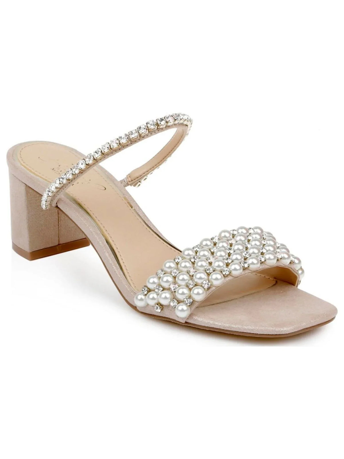 JEWEL BADGLEY MISCHKA Womens Silver Embellished Orsen Square Toe Block Heel Slip On Heeled Sandal 8 M