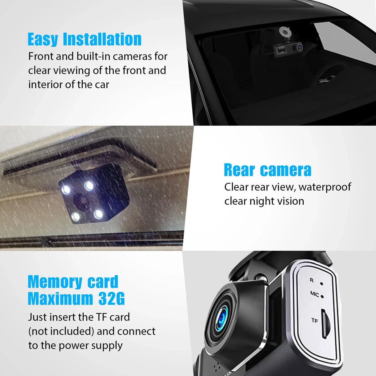 HD 1080P Car Dual Dash Cam, Front/Rear/Inside Dual Lens Dash Camera, Video Recorder Camera with G-sensor