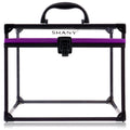 SHANY Clear Cosmetics and Toiletry Train Case - Clear Travel Makeup Bag Case Organizer with Secure Closure and Black/Purple Accents - Extra Large
