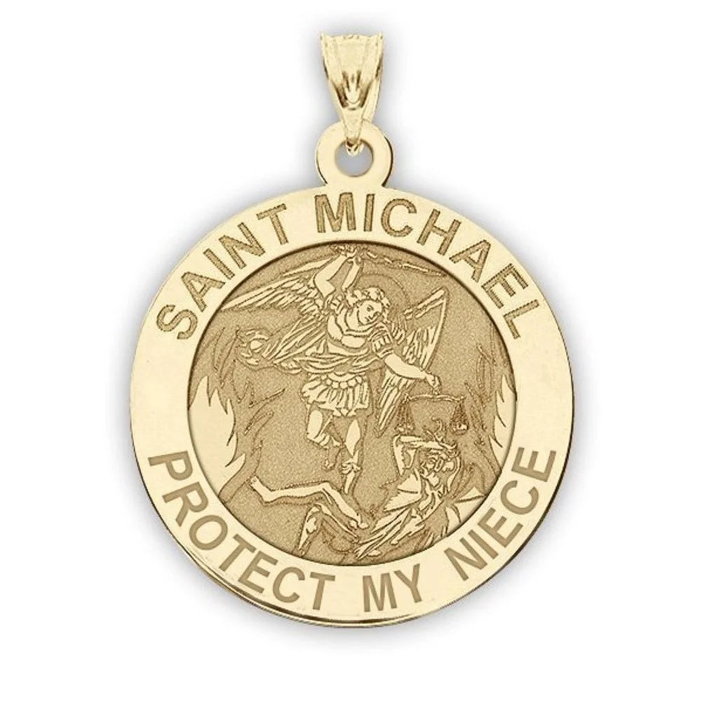 Picturesongold.Com Saint Michael - Protect My Niece - Religious Medal - 2/3 inch Size of Dime, Solid 14K Yellow Gold