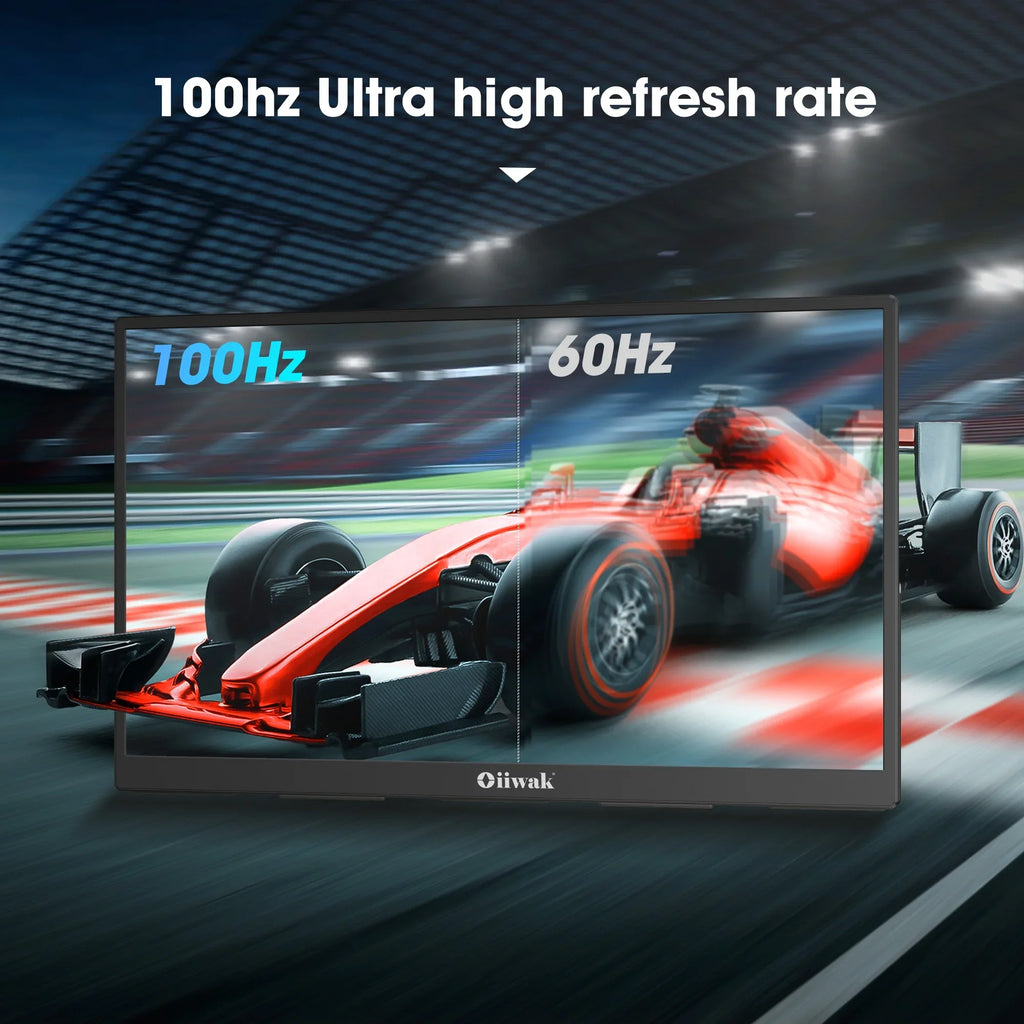 Oiiwak 18.5 inch Large Portable Monitor,100HZ Second Screen Extender for Notebook, 100% sRGB 1080P FHD IPS Frameless Travel Gaming Monitor, Dual Speakers, 180° Foldable Stand & VESA