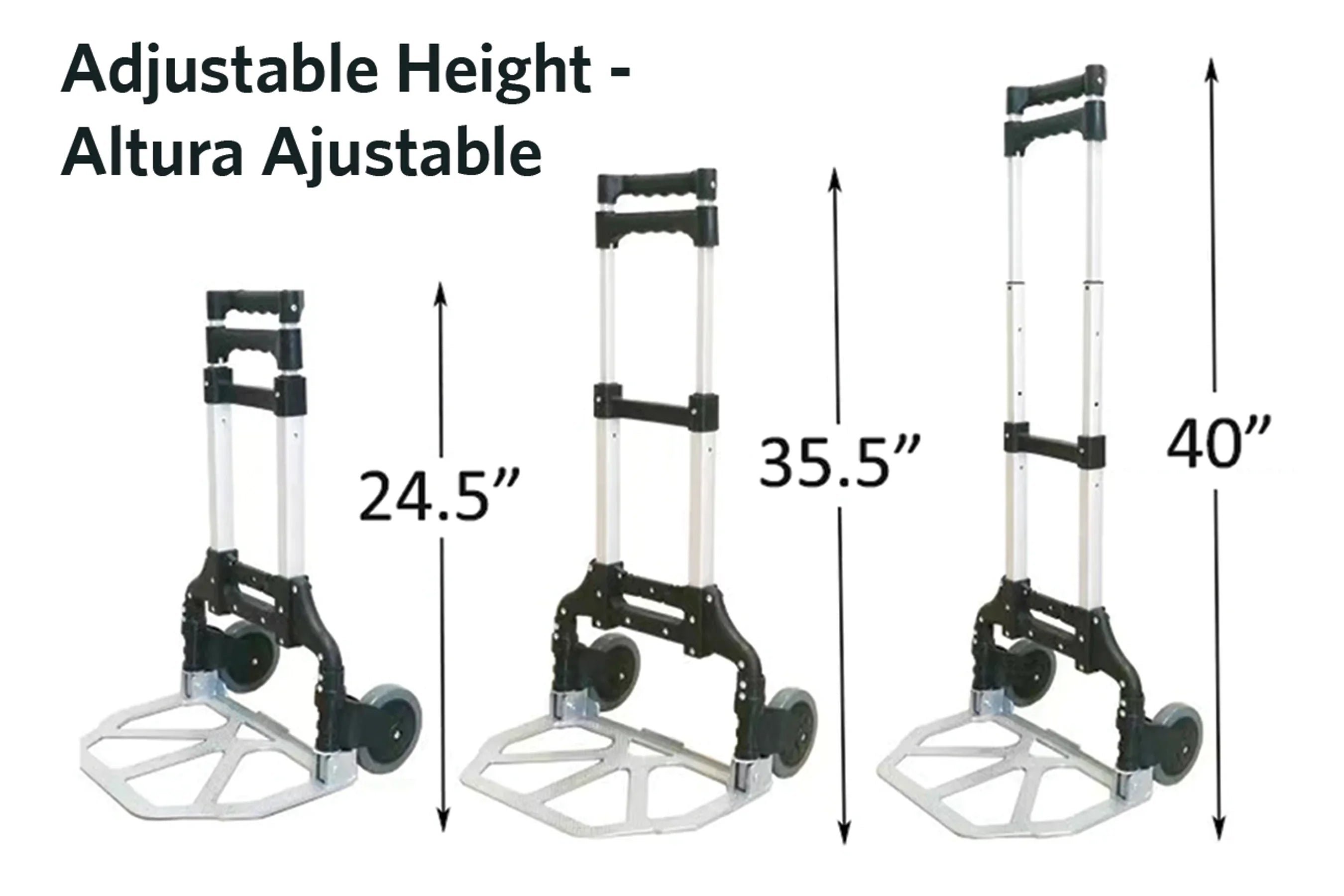 EUROSTAR LC1800 Height Adjustable Folding Luggage Cart, Silver/Black