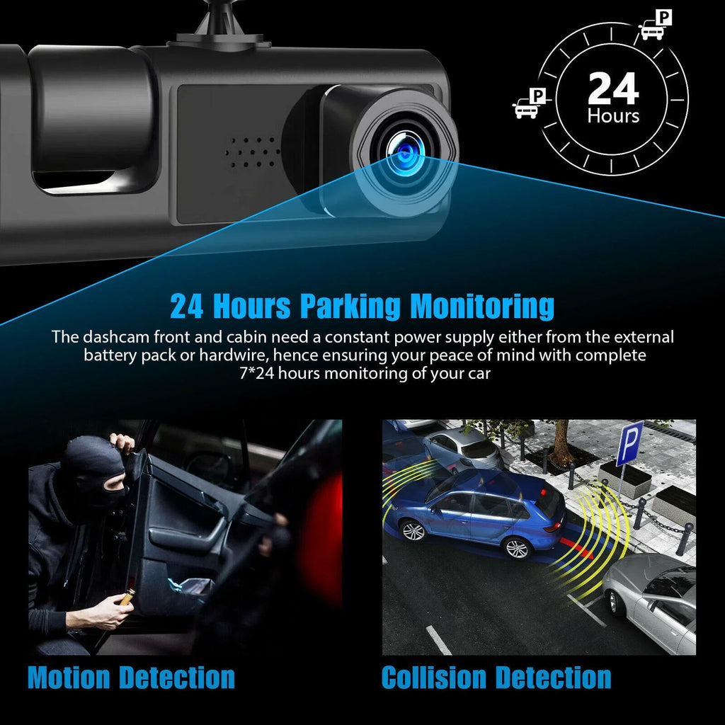 HD 1080P Car Dual Dash Cam, Front/Rear/Inside Dual Lens Dash Camera, Video Recorder Camera with G-sensor
