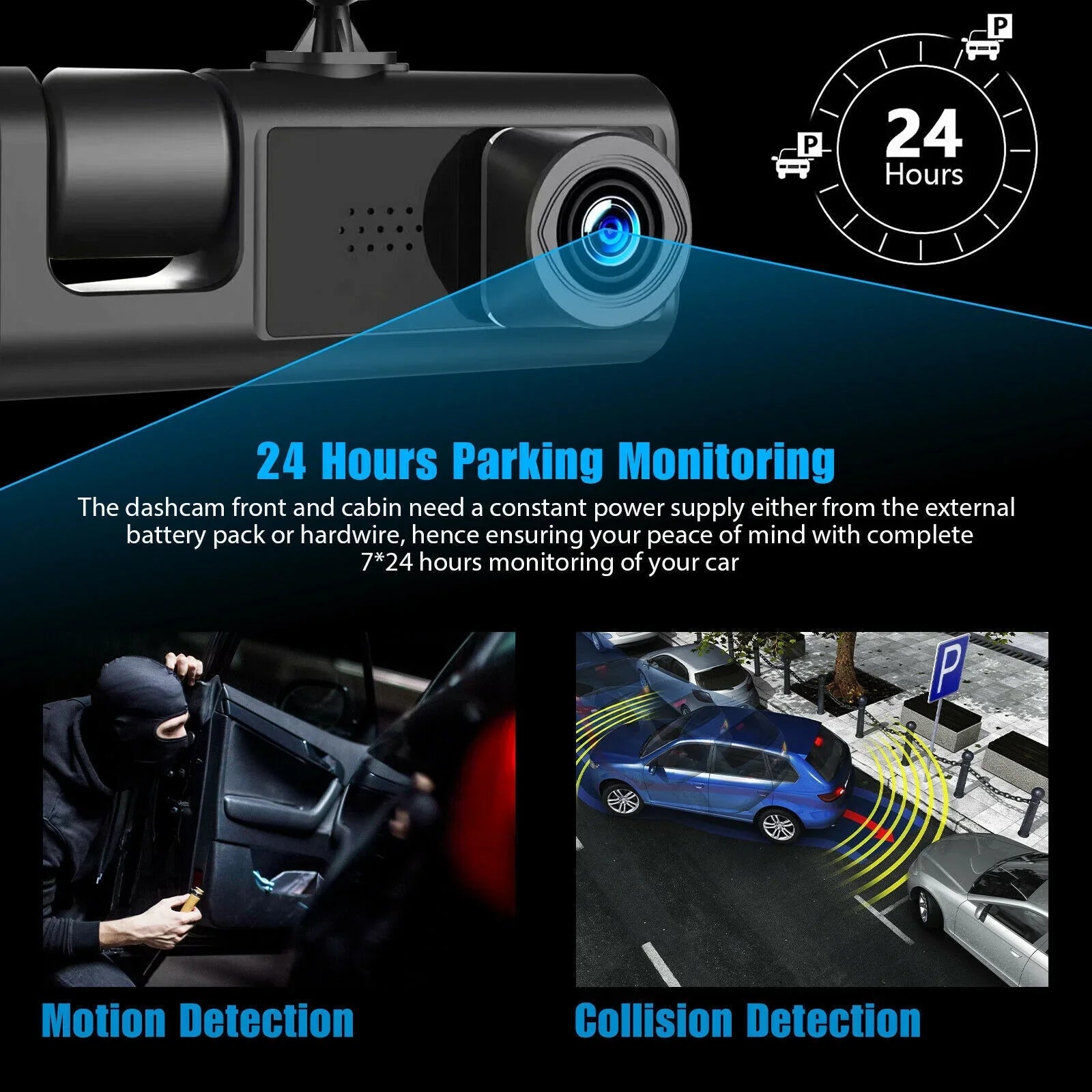 HD 1080P Car Dual Dash Cam, Front/Rear/Inside Dual Lens Dash Camera, Video Recorder Camera with G-sensor