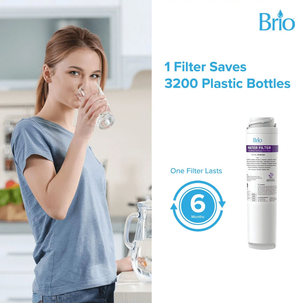 Brio 6023A Refrigerator Water Filter Replacement Compatible WIth GE GSWF, GSWF3PK, GSWFDS, 100749-C, 100749C, 100810/A, 100810A