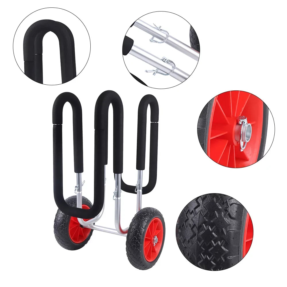 Portable Surfboard Beach Carrier Cart, Double SUP Airless Cart Beach Trailer, Aviation Aluminum Solid PU Wheel Stand-Up Paddle Board Veneer Cart