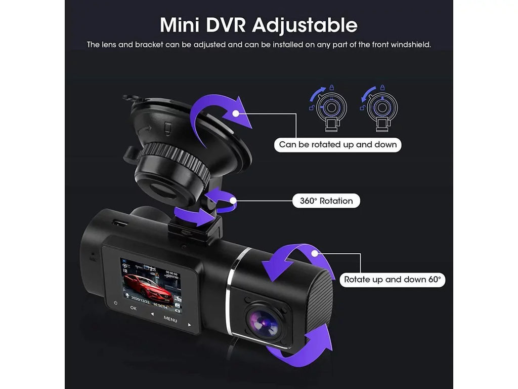 Dual Dash Cam Hardwire Kit Included FHD 1080p+1080p Front Inside Cabin Car Camera Driving Recorder with Infrared Night Vision WDR G-Sensor Loop Recording for Taxi Rideshare
