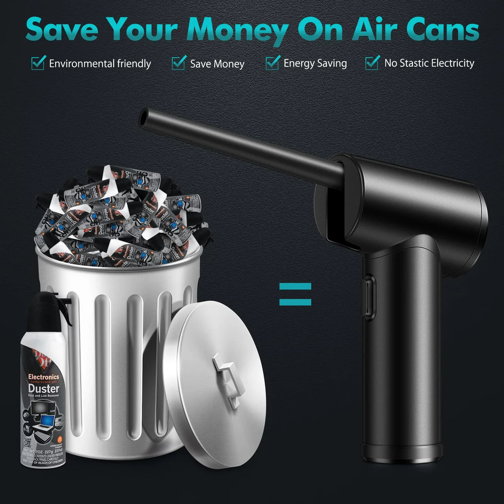 Reesibi Cordless Air Duster Portable Air Blower for Computer with 40000 RPM Improved Motor Electric Compressed Air Duster for Keyboard Notebook PC Camera Cleaning, 6000mAh Rechargeable Battery