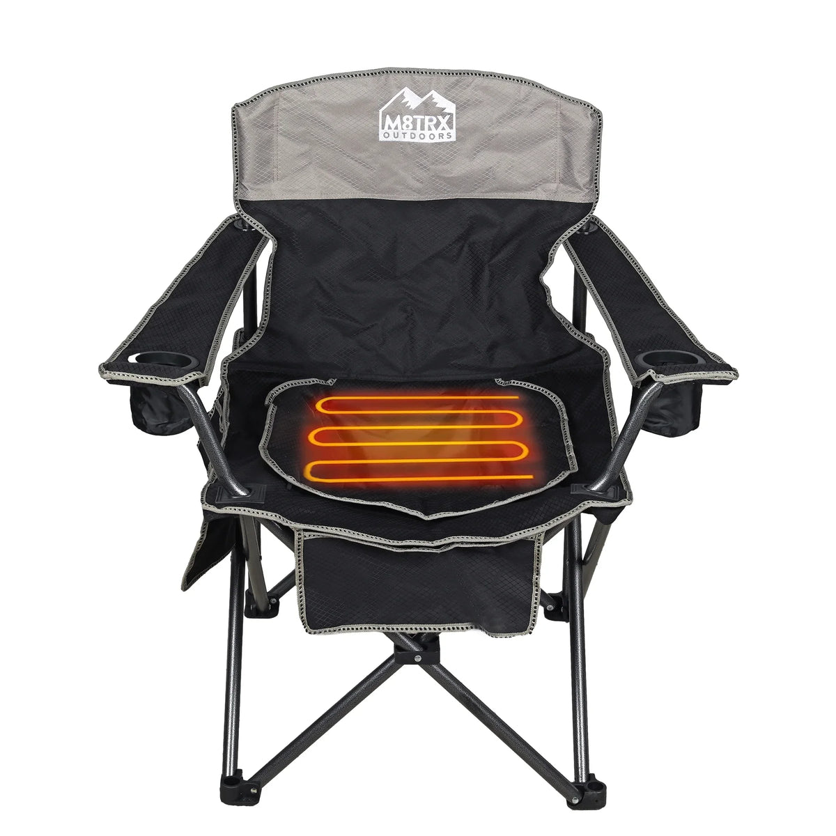 M8TRX Outdoors Heated Camping Chair, Portable Chair w/ 5000mAH Power Bank, 3 Heat Levels, USB Charging Port, Black