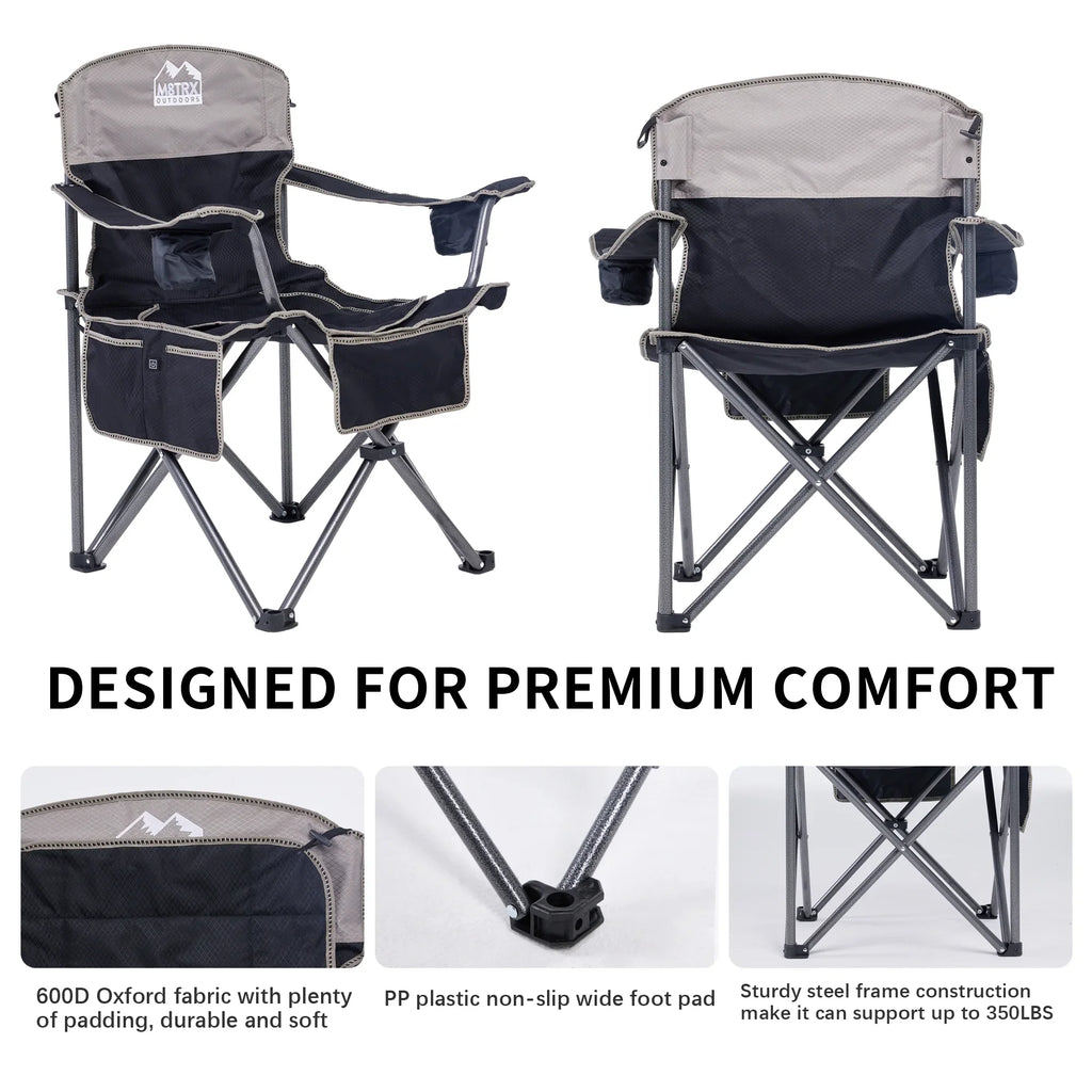 M8TRX Outdoors Heated Camping Chair, Portable Chair w/ 5000mAH Power Bank, 3 Heat Levels, USB Charging Port, Black