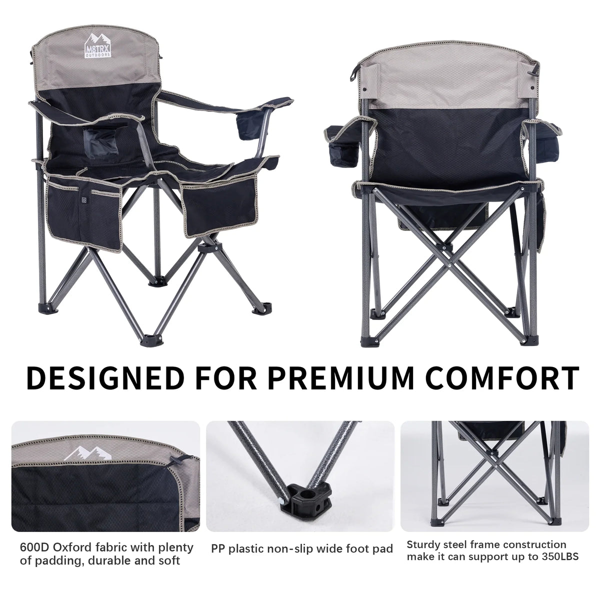M8TRX Outdoors Heated Camping Chair, Portable Chair w/ 5000mAH Power Bank, 3 Heat Levels, USB Charging Port, Black
