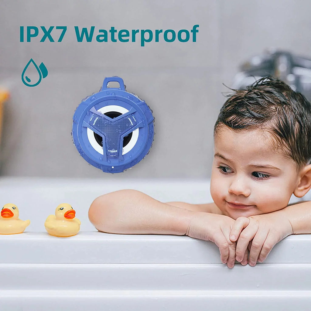 EBODA Waterproof Bluetooth Shower Speaker, IPX7 Floating Portable Wireless Small Speakers, 24H Playtime with Light for Hiking, Pool, Beach, Kayak Accessories, Gifts for Men, Boys - Light Blue