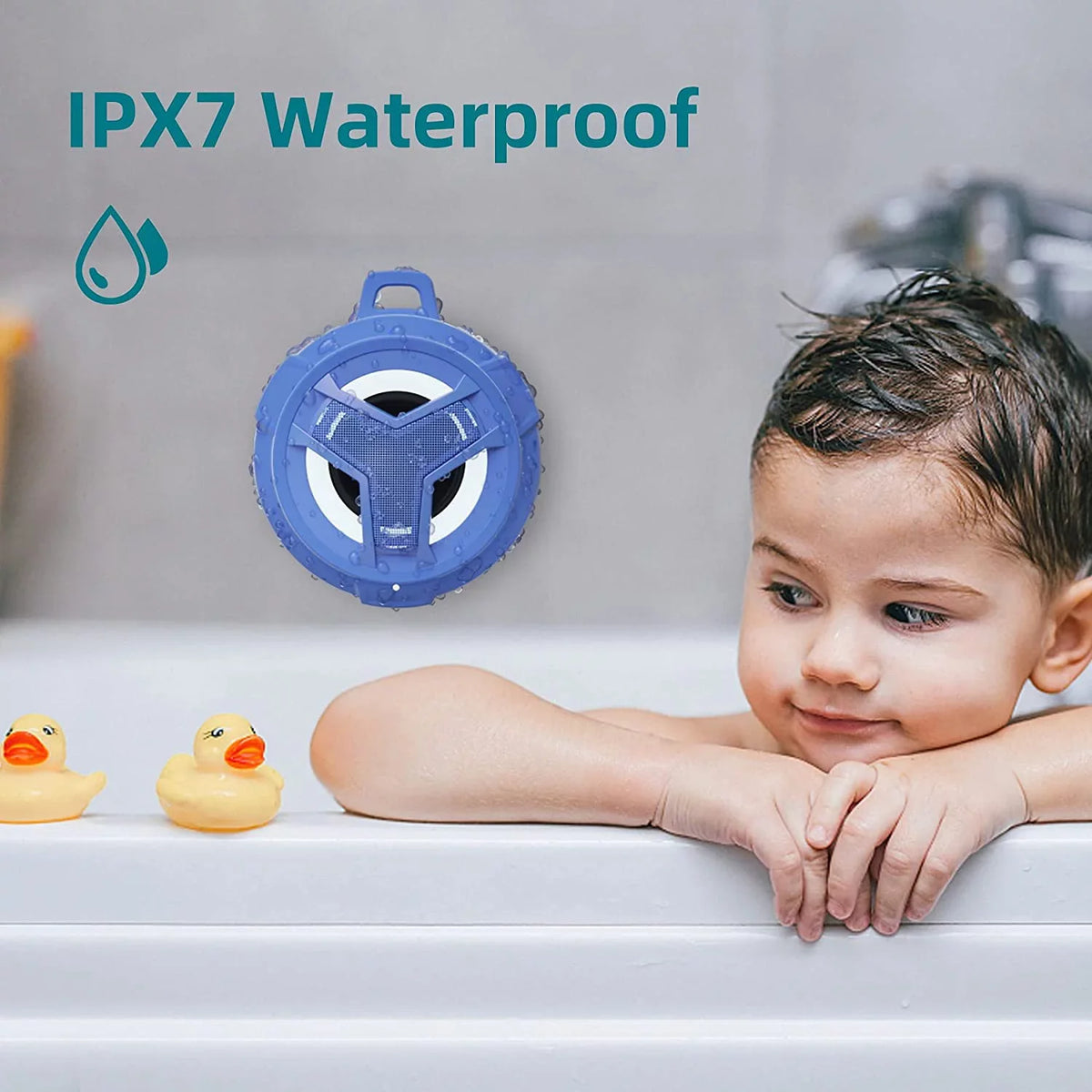EBODA Waterproof Bluetooth Shower Speaker, IPX7 Floating Portable Wireless Small Speakers, 24H Playtime with Light for Hiking, Pool, Beach, Kayak Accessories, Gifts for Men, Boys - Light Blue