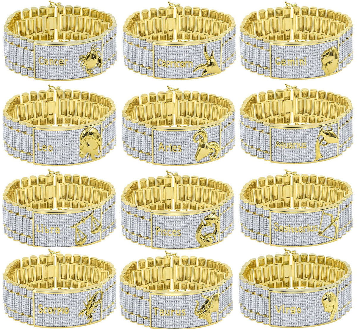 Mens Zodiac Sign Astrology Horoscope Scorpio 14K Gold Finish Simulated Diamond Bracelet 8.5''