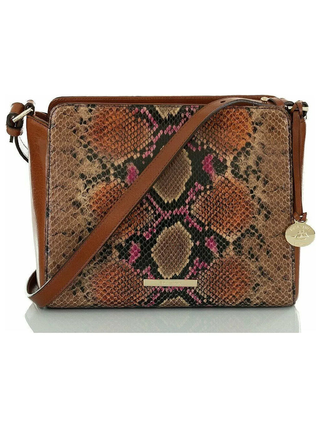 Brahmin Brown Carrie Crossbody Snake Print Leather Crossbody Handbag Purse