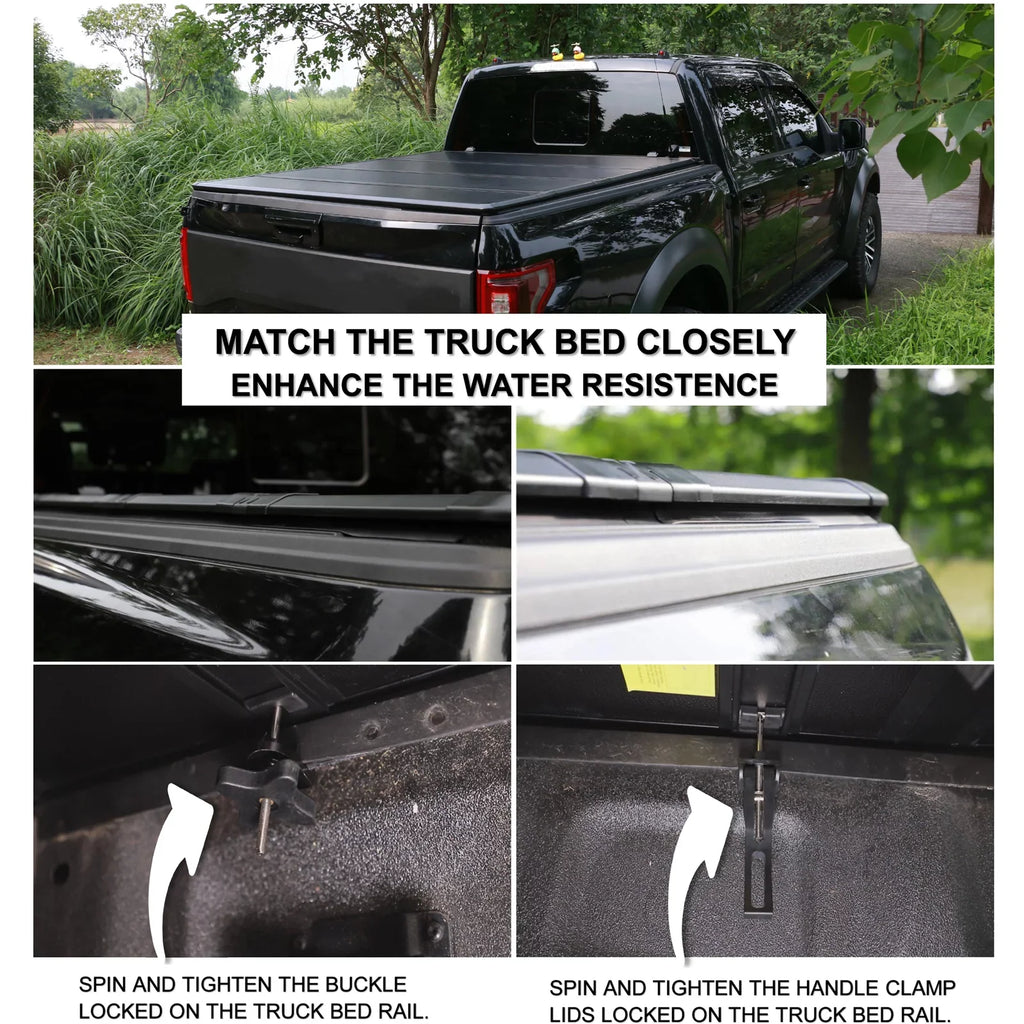 Mamoru Hard FRP Quad-Fold Solid Tonneau Cover Compatible with 2016 2017 2018 2019 2020 2021 2022 2023 Tacoma 6' / 73.7" Truck Bed Cover | Fit for Deck Rail System