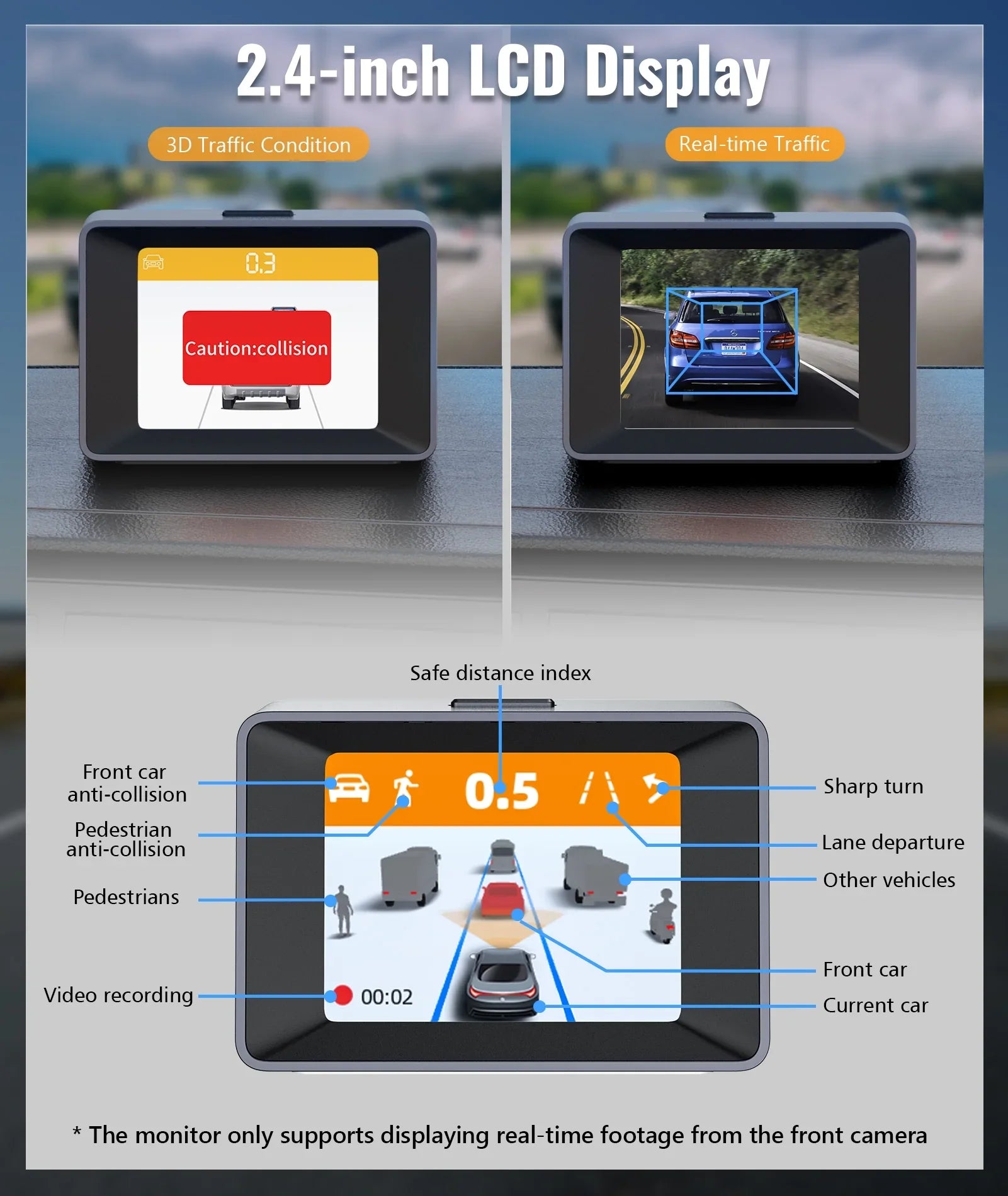MINIEYE C2M 4K Dash Cam Front and Rear, Dual Dash Camera for Cars 4K+1080P - AI Collision Avoidance Device, 2.4'' LCD, Built-in 5G WiFi GPS, ADAS, Loop Recording, Super Night Vision, APP OTA Update