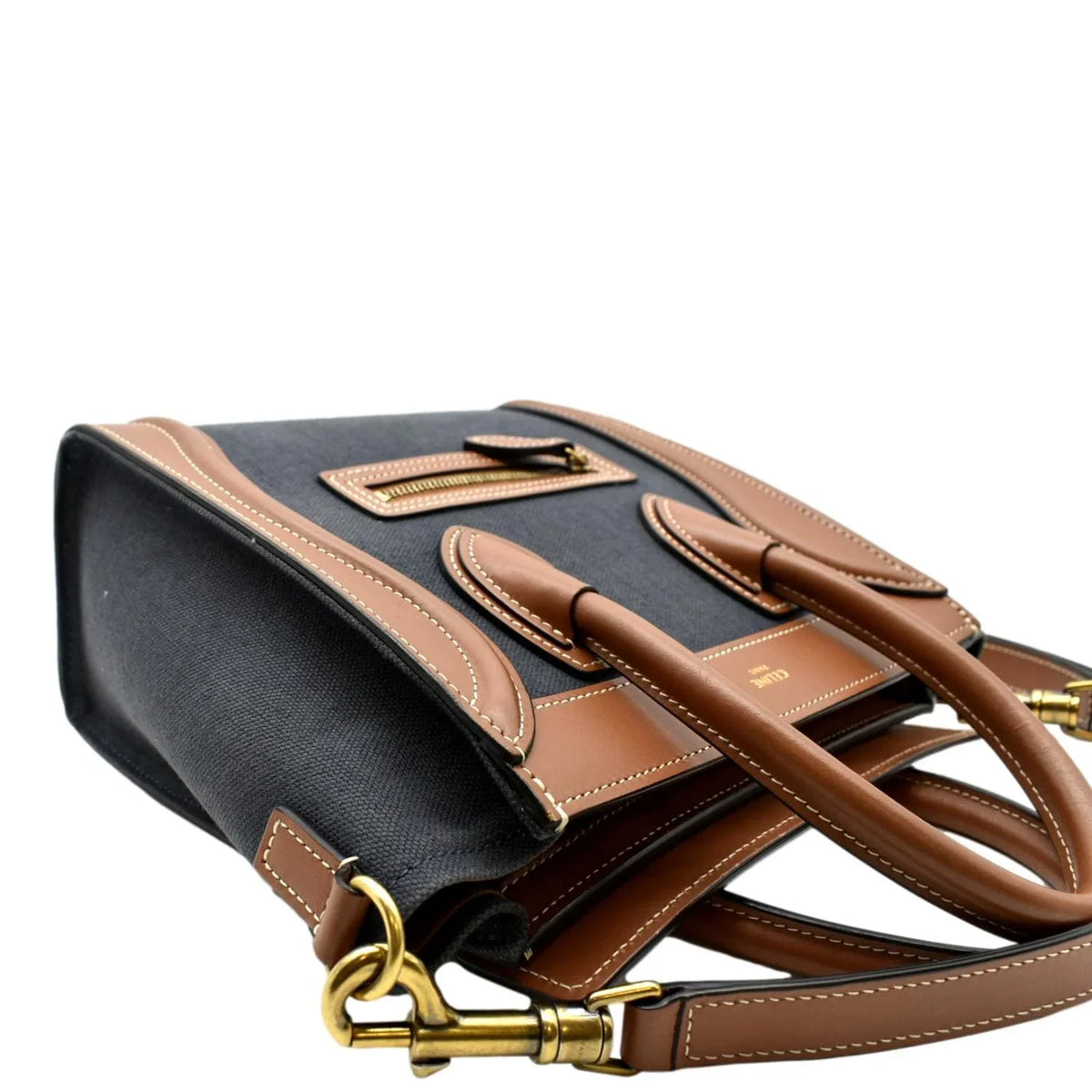 Pre-owned CELINE Luggage Denim Leather Tote Crossbody Bag Bicolor