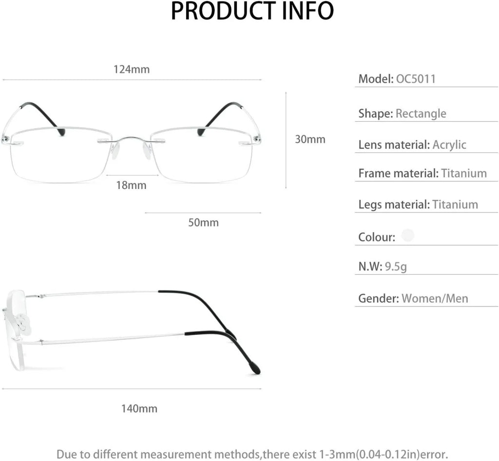 OCCI CHIARI Reading Glasses 1.5 For Mens Lady Designer Readers with Comfortable Frameless Durable Spring Hinge 1.0 1.5 2.0 2.5 3.0 3.5