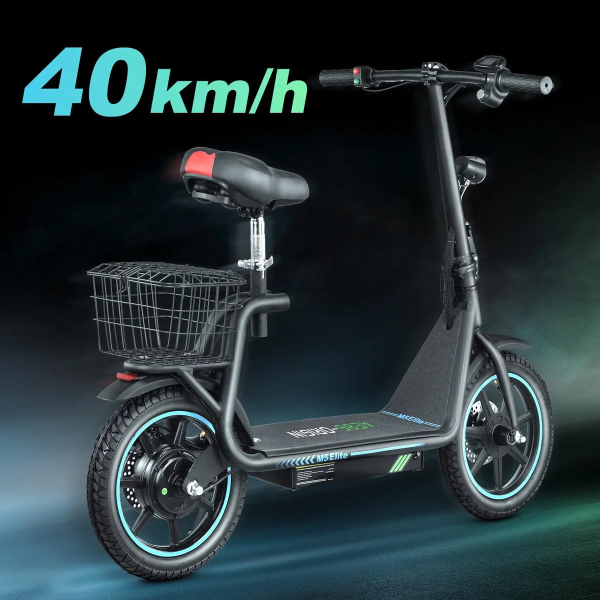 M5 Electric Scooter with Seat, 500W Powerful Motor up to 22 Miles Range, Foldable Electric Scooter for Adults 14" Pneumatic Tire，Foldable Commuter Scooter with Phone Holder, Carry Baske Black