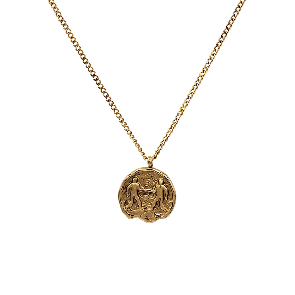 Blue Box Boutique Inc Gold Stainless Steel Gemini Zodiac Pendant Necklace for Women, Teens | Horoscope, Birthday Gift