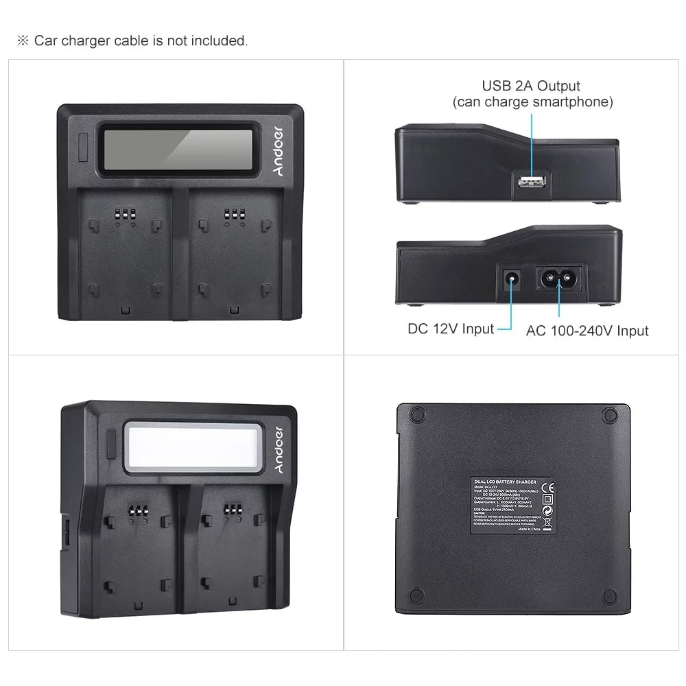 Andoer NP-FZ100 Dual Channel LCD Camera Battery Replacement for Sony A7III A9 A7RIII A7SIII