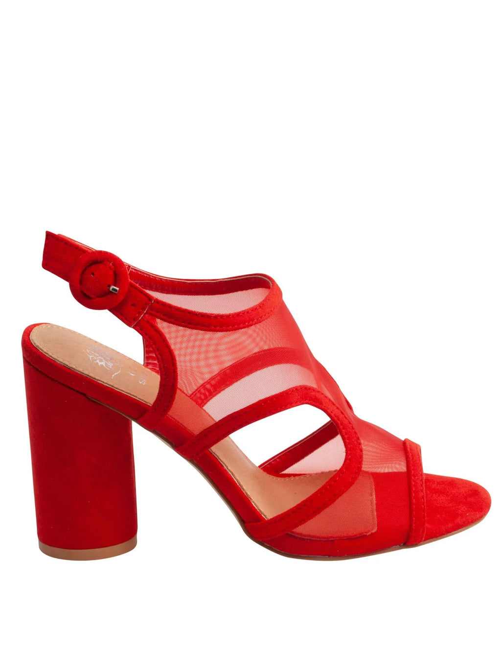 G.C. SHOES Womens Red Mesh Side Cutouts Padded Adjustable Claire Round Toe Block Heel Buckle Slingback Sandal 7.5