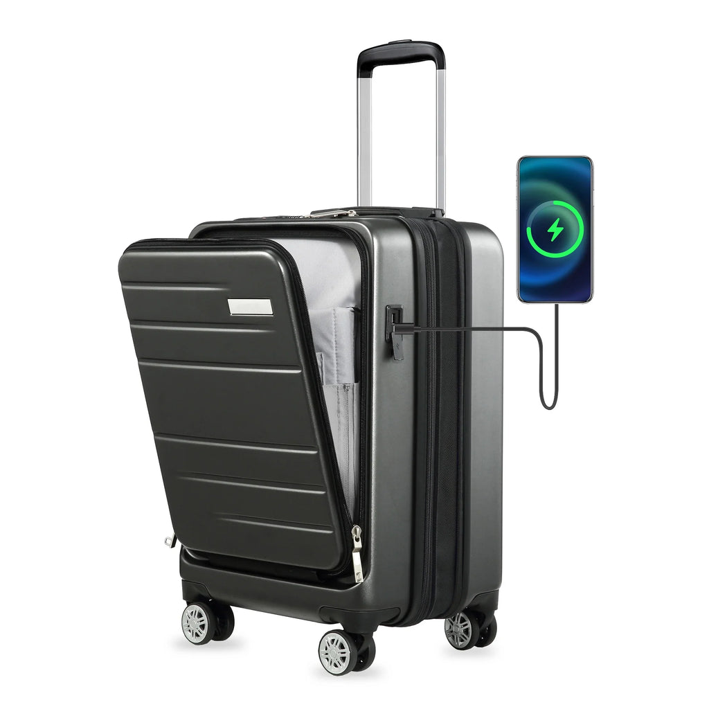 LUGGEX Carry on Luggage, Expandable Hardshell Suitcase with Front Pocket and USB Port
