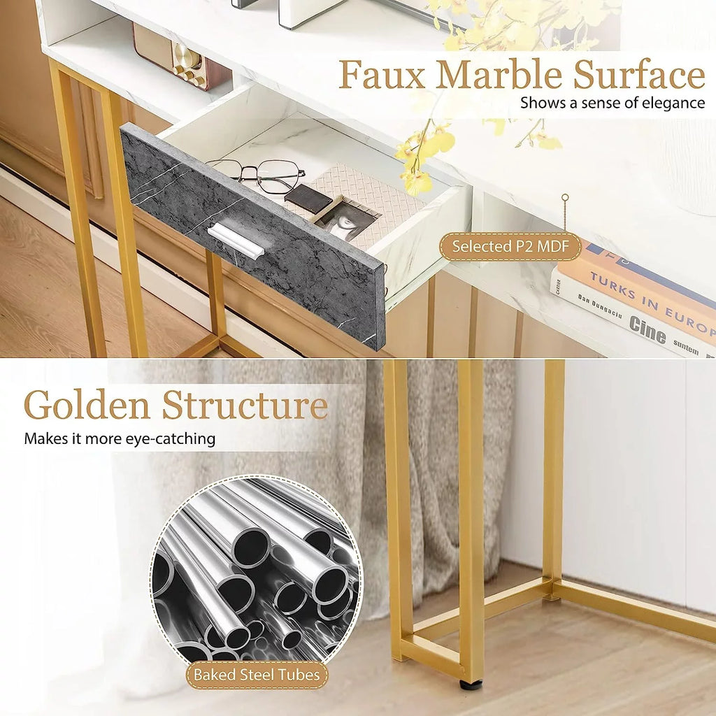 NLTBONNIE Console Table with Drawer - Sofa with Anti-Toppling Device &amp; Adjustable Foot Pads Faux Marble Foyer Table for Hallway Entryway Living Room Dining Room &amp; Kitchen Ent