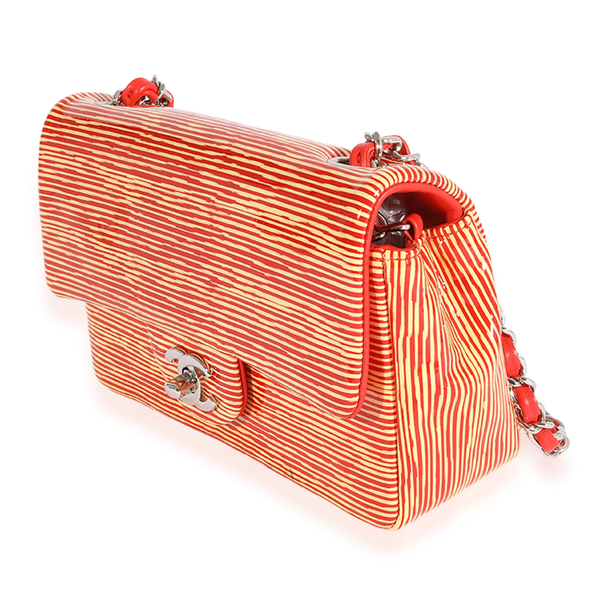 Chanel Red Striped Patent Mini Rectangular Classic Flap Bag Pre-Owned