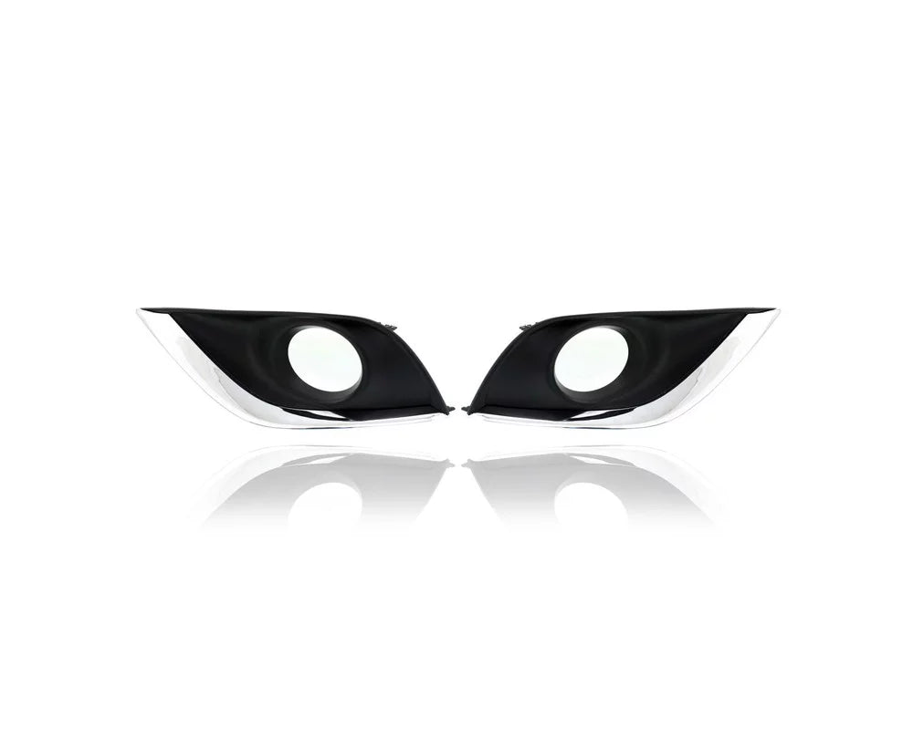 Fog Light Cover - Compatible/Replacement for '15-19 Nissan Versa Sedan SV/SE/SL- Bezel With Hole Black & Chrome Molding - Pair, Left Driver + Right Passenger Set - 622566W80A, 622576W80A