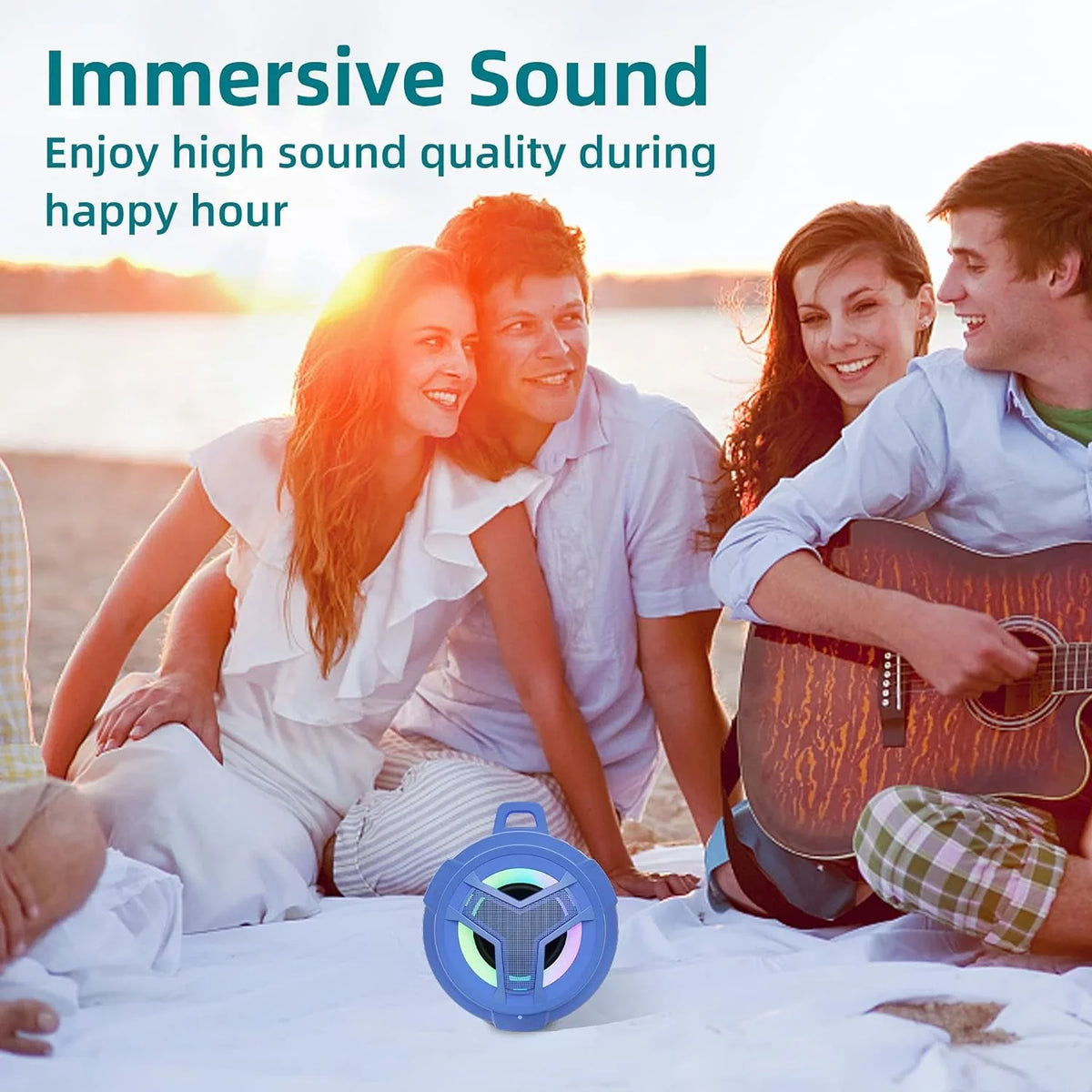 EBODA Waterproof Bluetooth Shower Speaker, IPX7 Floating Portable Wireless Small Speakers, 24H Playtime with Light for Hiking, Pool, Beach, Kayak Accessories, Gifts for Men, Boys - Light Blue