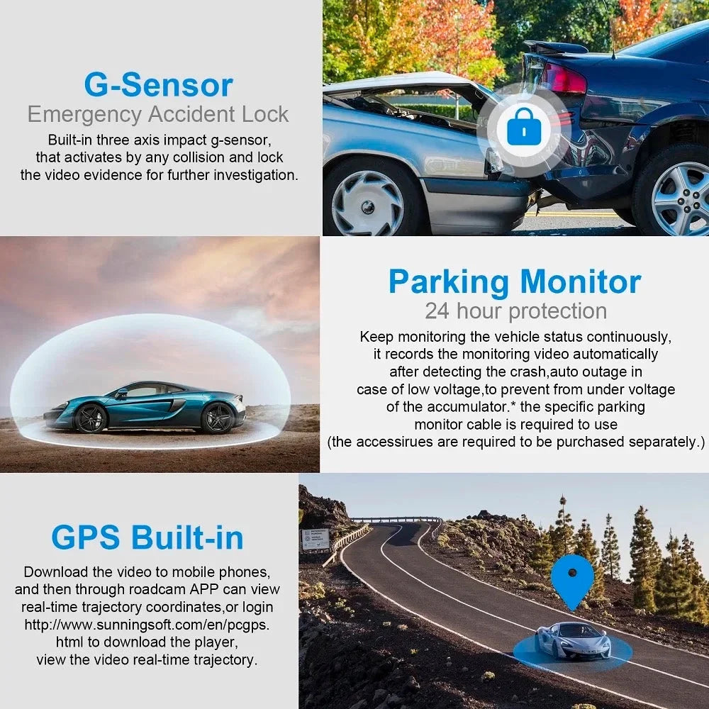 Car Video Recorder. 3 Camera Dash Car DVR Night Vision