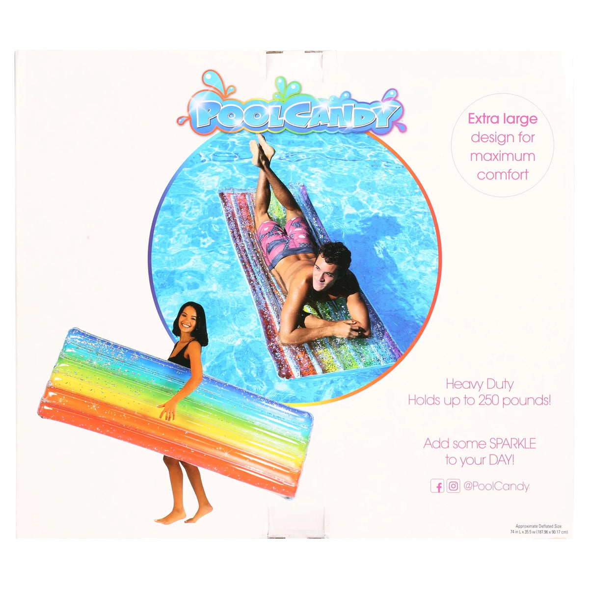 Rainbow Collection Deluxe Glitter Pool Raft 74" - Rainbow Haze