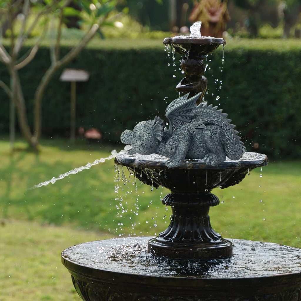 Dragon Fountain Resin Pond Spouting Dragon Garden Statue Weather Resistant Realistic Water Spray Dragon Statue for Yard Park Courtyard Pond Pool