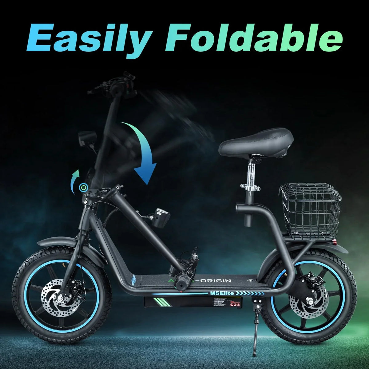 M5 Electric Scooter with Seat, 500W Powerful Motor up to 22 Miles Range, Foldable Electric Scooter for Adults 14" Pneumatic Tire，Foldable Commuter Scooter with Phone Holder, Carry Baske Black