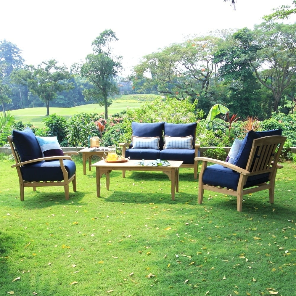Cambridge Casual Leon Teak Patio Loveseat with Cushion Plantation Teak/Beige Cushion