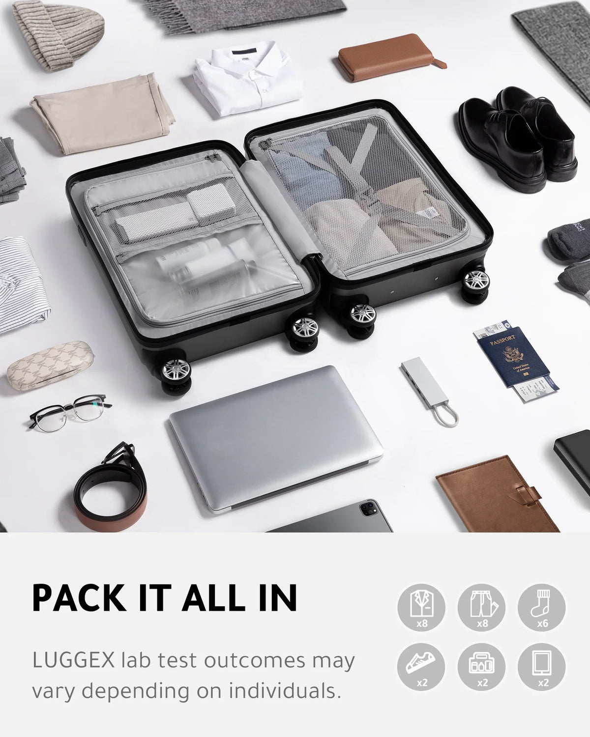 LUGGEX Carry on Luggage, Expandable Hardshell Suitcase with Front Pocket and USB Port